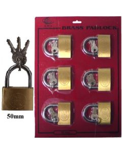 50mm BRASS PADLOCK CARD OF 6